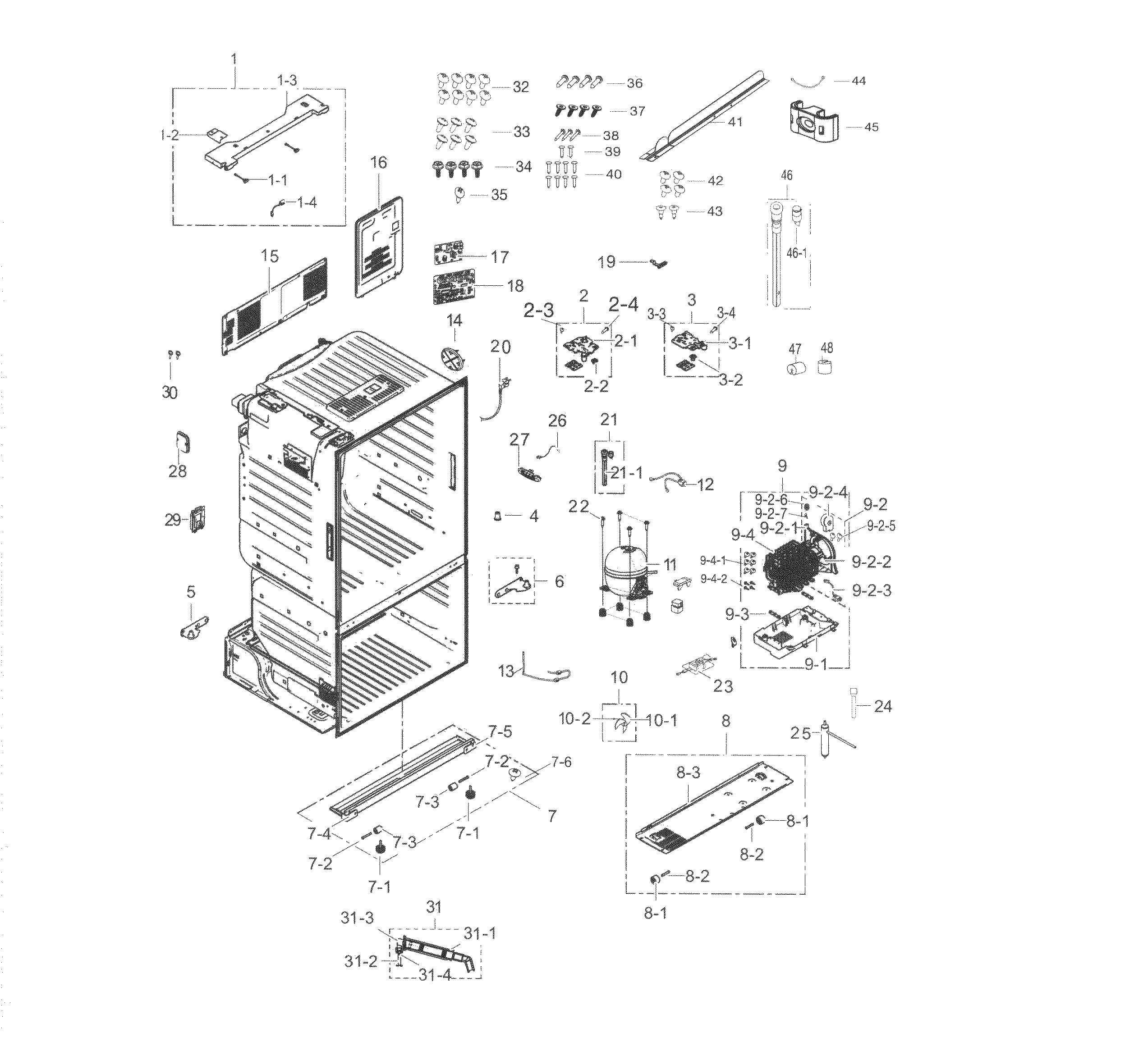 Cabinet Diagram and Parts List for RF263TEAEBC AA-0004 Samsung Refrigerator
