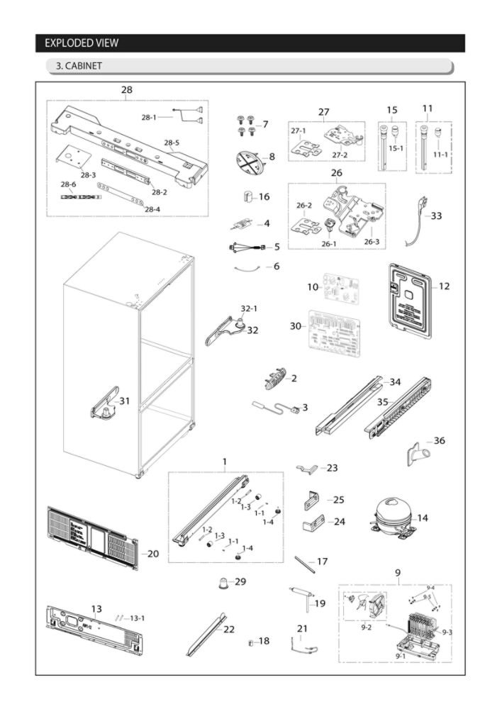 Cabinet Parts Diagram and Parts List for RF261BEAESR AA-06 Samsung Refrigerator