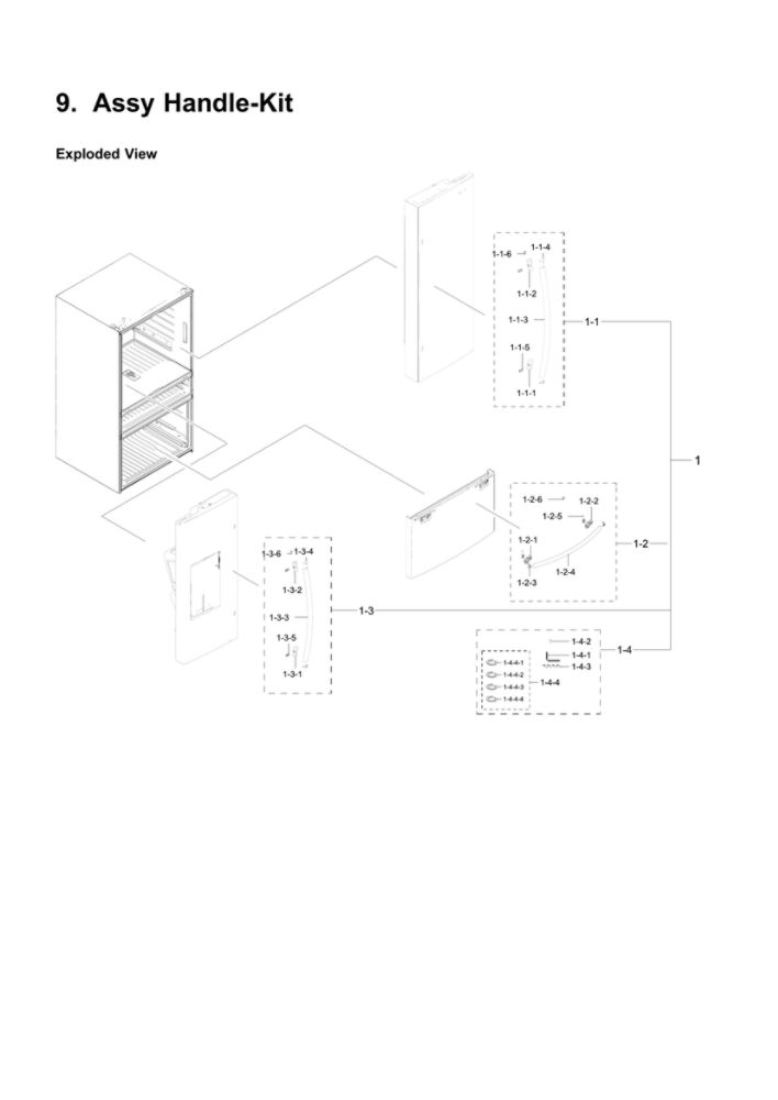 Handle Kit Parts Diagram and Parts List for RF28HMEDBSR AA-19 Samsung Refrigerator