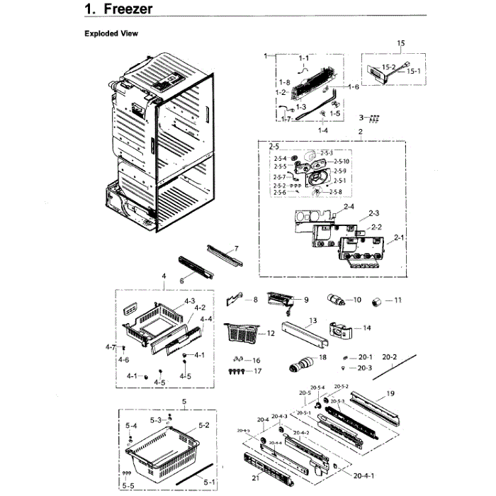 Freezer Diagram and Parts List for RF26J7500WW AA-01 Samsung Refrigerator