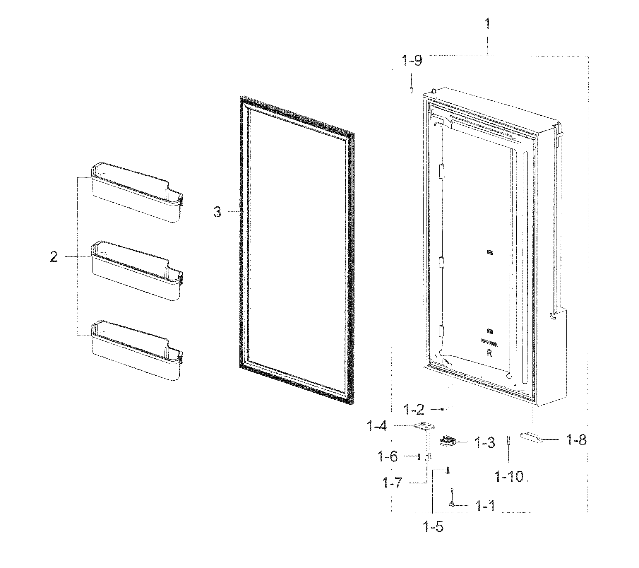Freezer Door R Diagram and Parts List for RF22K9581SR AA-0000 Samsung Refrigerator