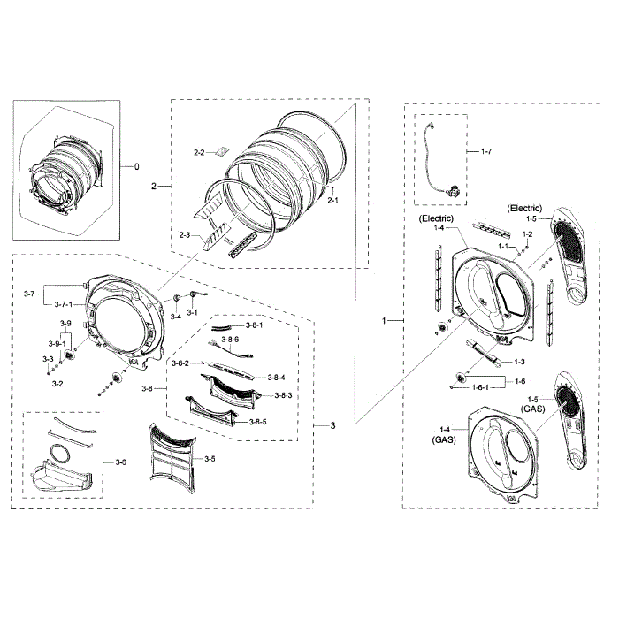 Drum Diagram and Parts List for DV42H5200EW A3-00 Samsung Dryer