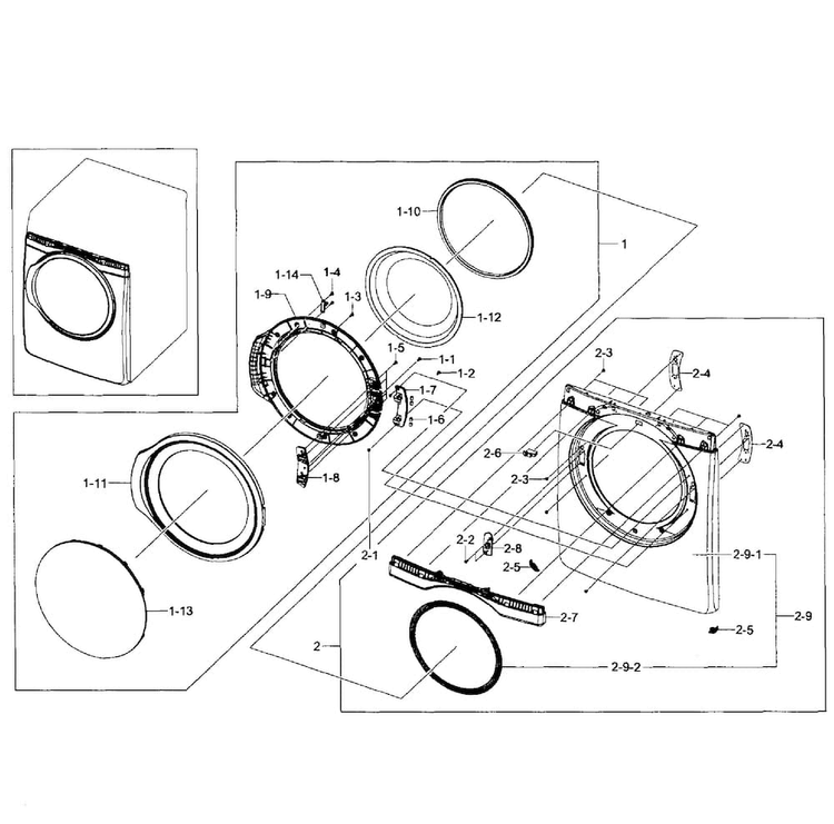 Front Asy Diagram and Parts List for DV431AEP XAA-0001 Samsung Dryer