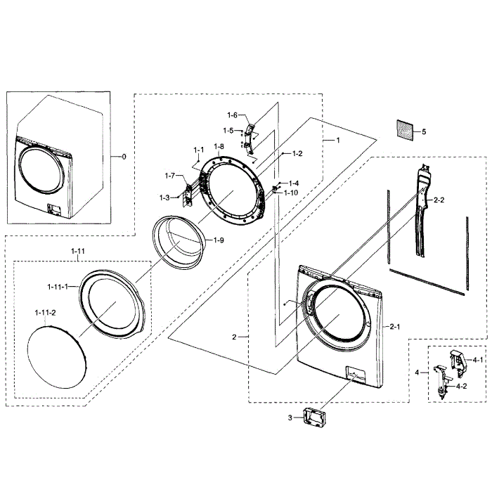 Frame 1 Diagram and Parts List for WF350ANW XAA-04 Samsung Washer
