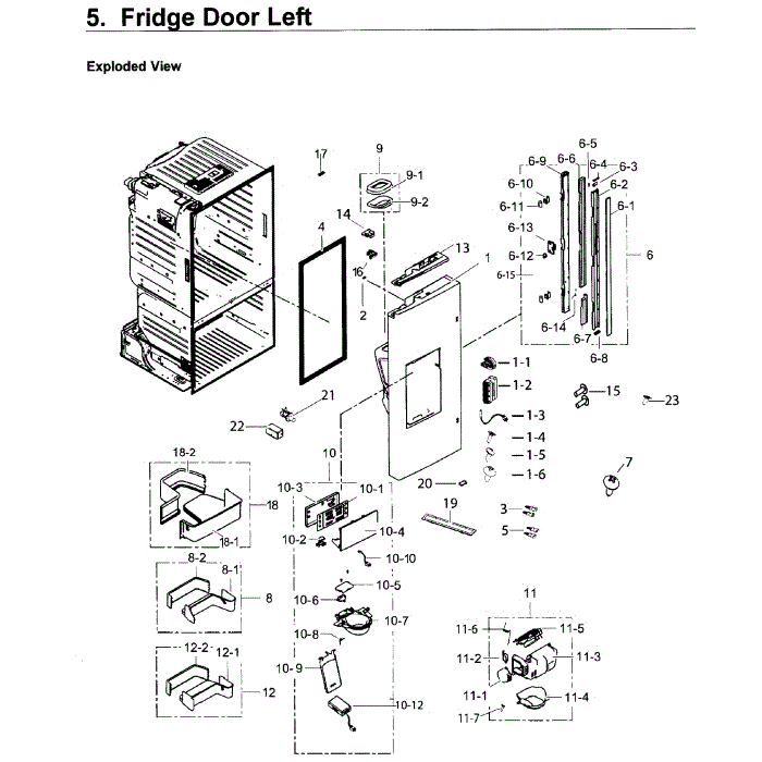 Fridge Door L Diagram and Parts List for RF263BEAEWW AA-00 Samsung Refrigerator