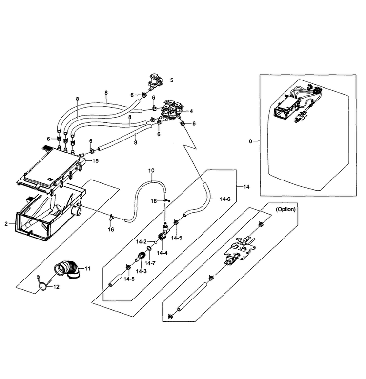 Drawer Housing Diagram and Parts List for WF511ABW XAA-0004 Samsung Washer