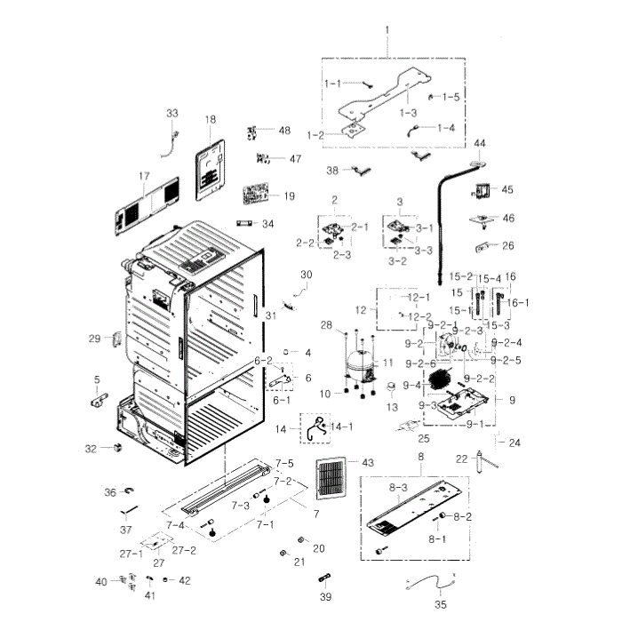 Cabinet Diagram and Parts List for RF28HFEDBBC AA-02 Samsung Refrigerator