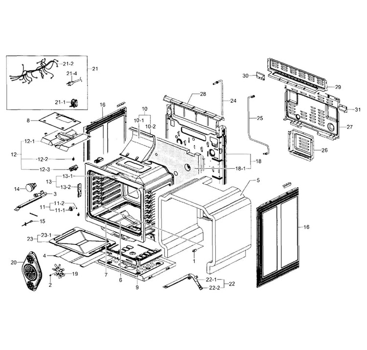 Cavity Assy Diagram and Parts List for NX583G0VBWW AA-0000 Samsung Range