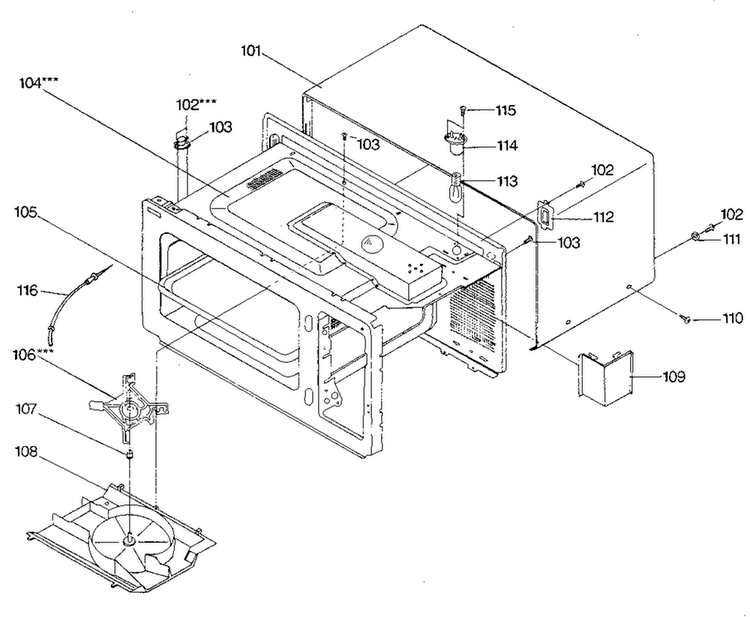 Cabinet Diagram and Parts List for 4018822980  Kenmore Microwave