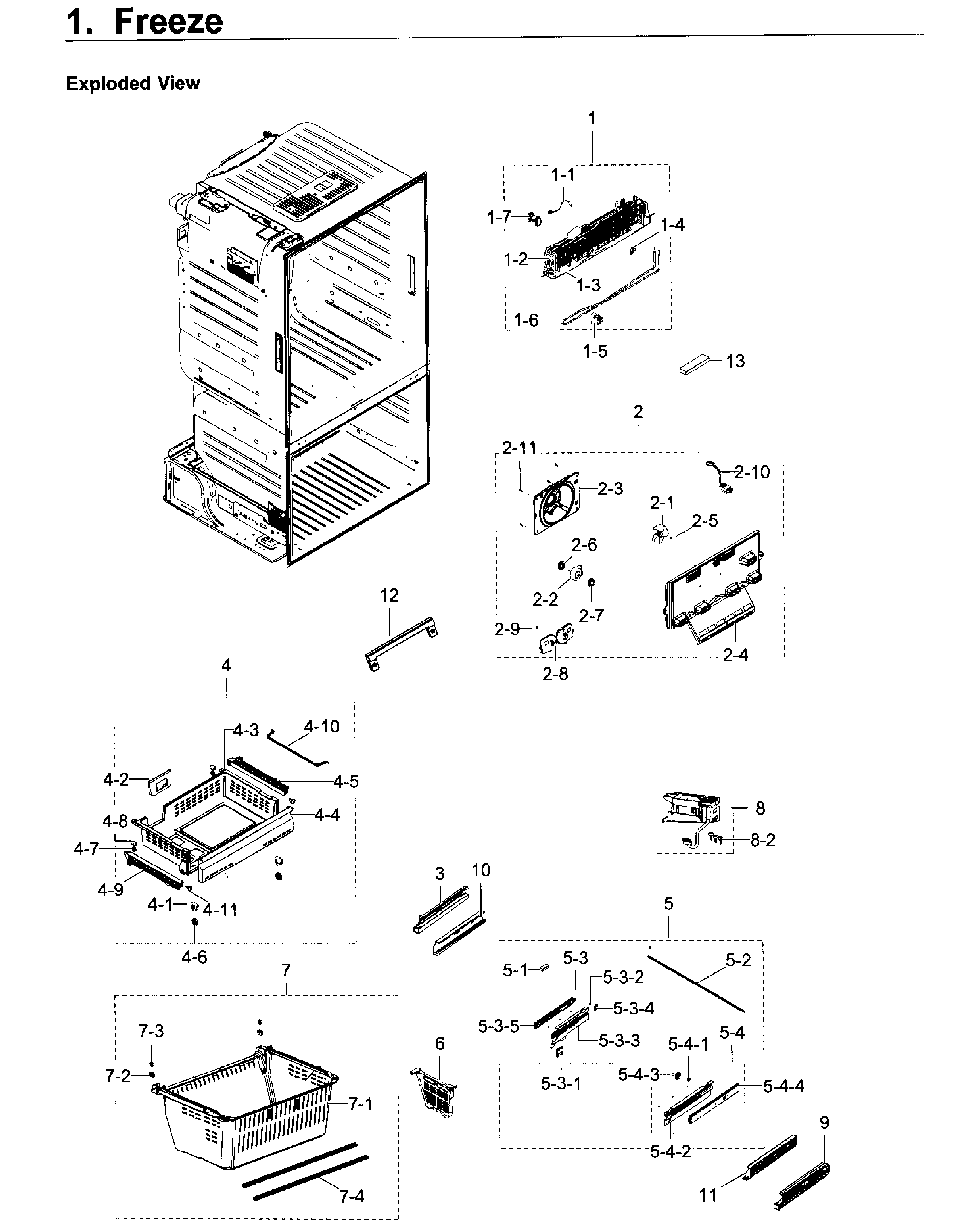 Freezer Diagram and Parts List for RF23HTEDBSR AA-0009 Samsung Refrigerator