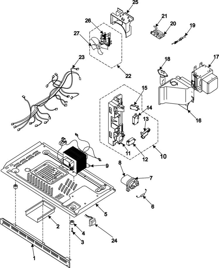 Internal Control/latch Asy/base Diagram and Parts List for MR1034CWD XAA Samsung Microwave