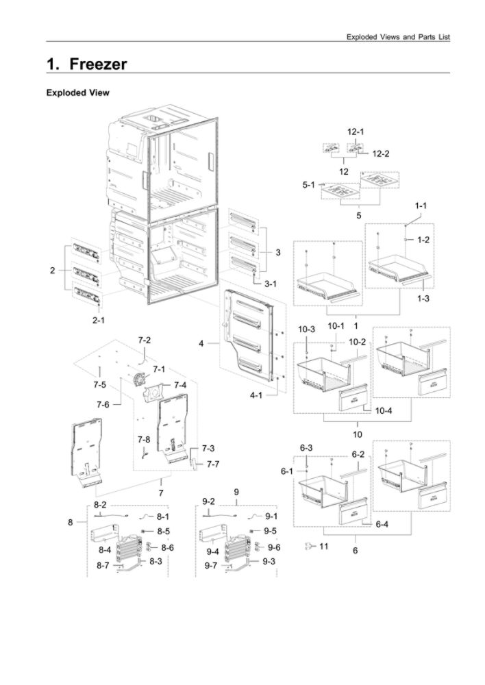 Freezer Parts Diagram and Parts List for RF28M9580SR AA-01 Samsung Refrigerator