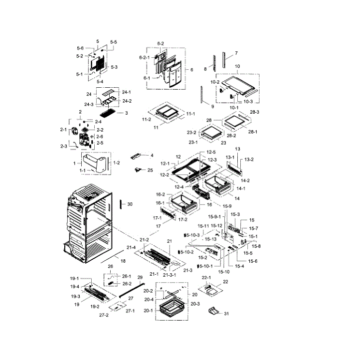Refrigerator Diagram and Parts List for RF28HMEDBSR AA-01 Samsung Refrigerator