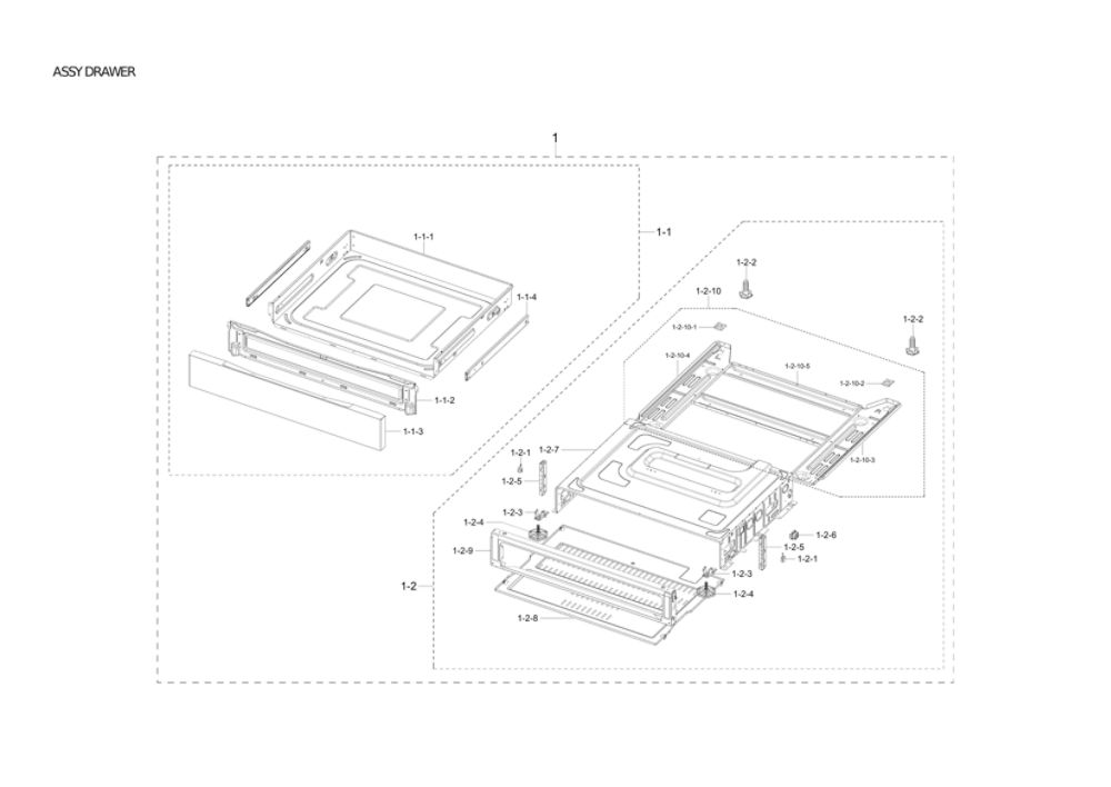Drawer Assembly Diagram and Parts List for NX60T8511SS AA-00 Samsung Range