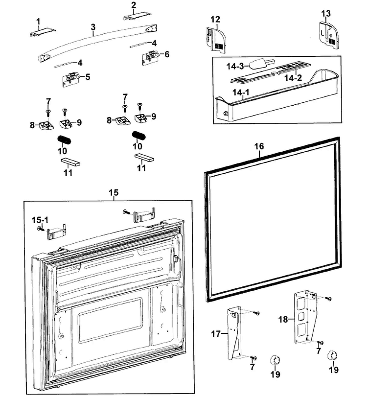 Freezer Door Diagram and Parts List for RFG293HABP XAA-0000 Samsung Refrigerator