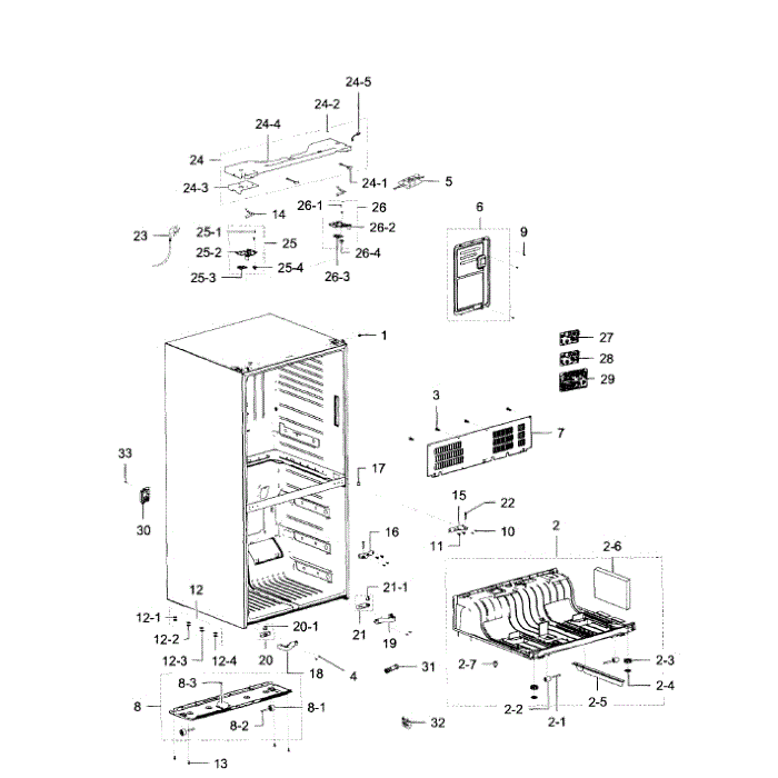 Cabinet Assembly Diagram and Parts List for RF32FMQDBSR AA-00 Samsung Refrigerator