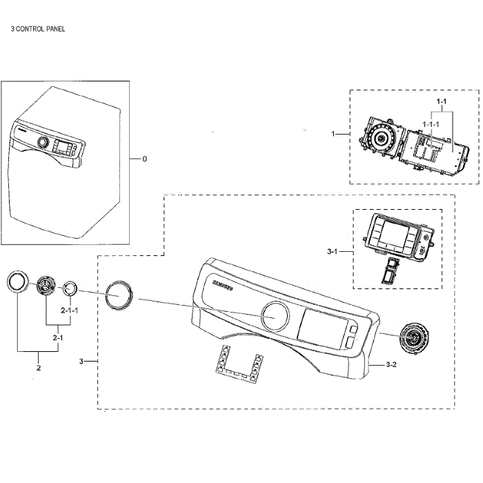 Control Panel Diagram and Parts List for DV42H5000GW A3-01 Samsung Dryer