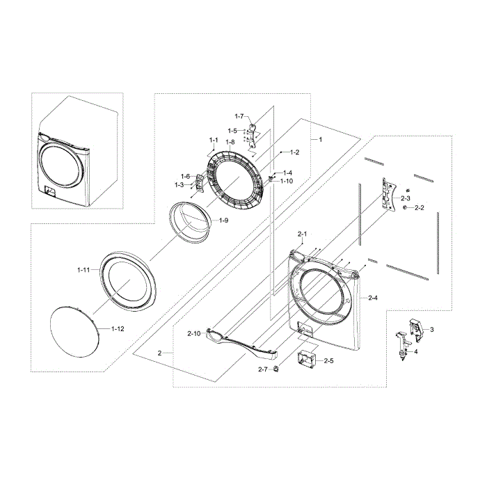 Frame Front And Door Diagram and Parts List for WF520ABP XAA-00 Samsung Washer