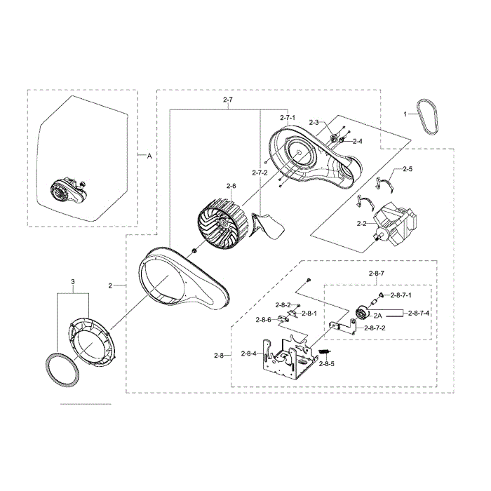 Motor Duct Diagram and Parts List for DV511AGR XAA-03 Samsung Dryer