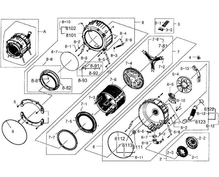 Tub/drum Assy Diagram and Parts List for WF331ANR XAA-0004 Samsung Washer