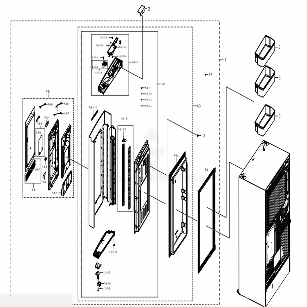 Fridge Door Right Diagram and Parts List for RF22N9781SR (AA)(0002) Samsung Refrigerator
