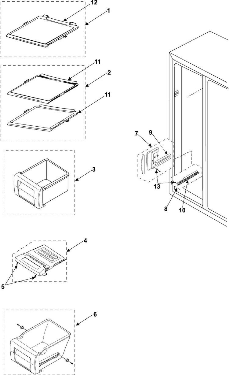 Freezer Shelves Diagram and Parts List for RS257BARB XAA Samsung Refrigerator