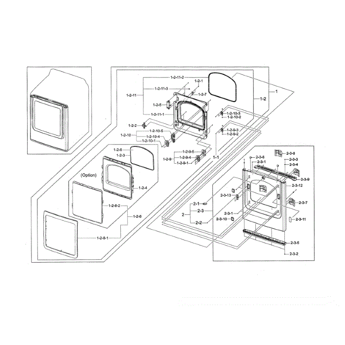 Front Frame / Door Diagram and Parts List for DV45H7000GP A3-00 Samsung Dryer