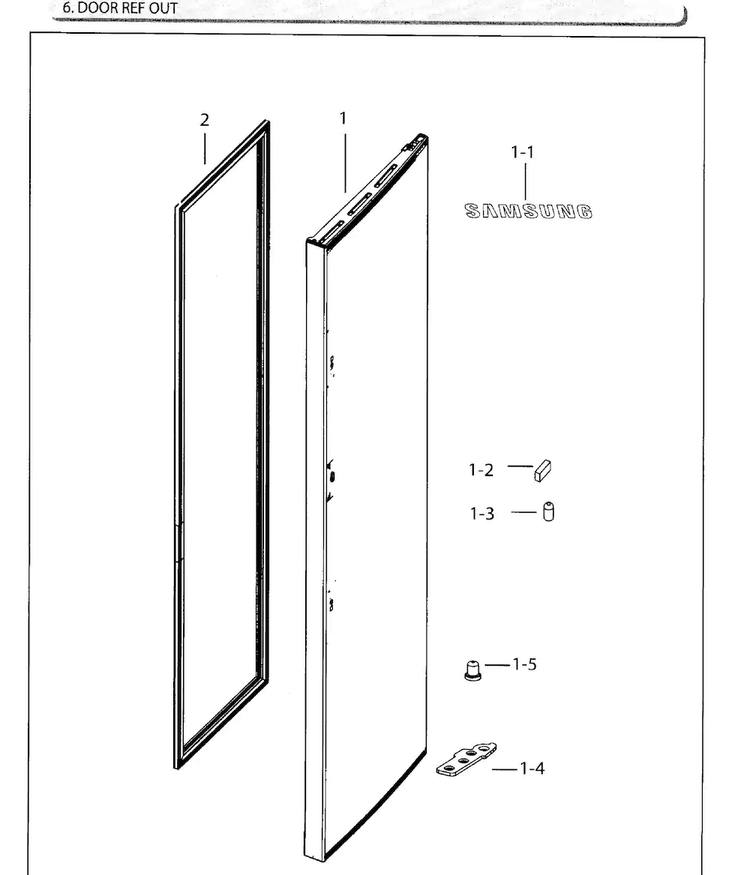 Door Ref Outer Diagram and Parts List for RH25H5611SG AA-0001 Samsung Refrigerator