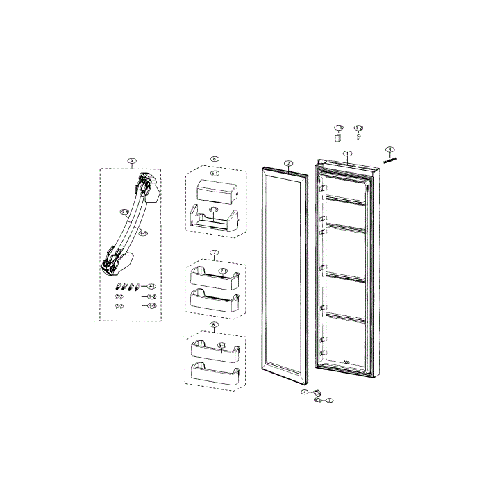 Refrigerator Door Diagram and Parts List for RS25H5000SP AA-00 Samsung Refrigerator