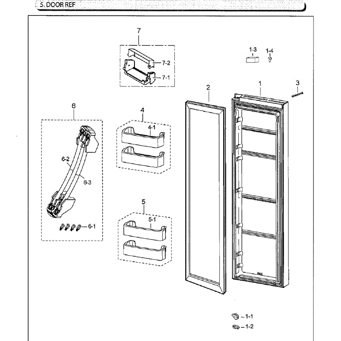 Fridge Door Diagram and Parts List for RS25J500DSG AA-01 Samsung Refrigerator
