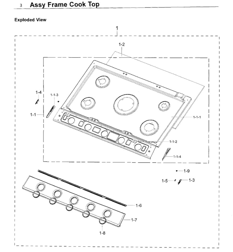 Frame Diagram and Parts List for NA30K6550TS AA-0000 Samsung Cooktop