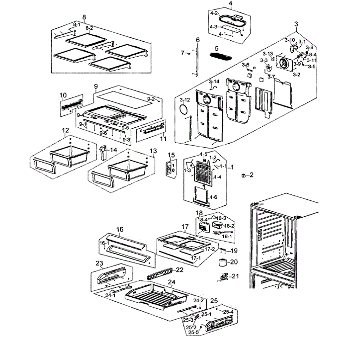 Refrigerator Diagram and Parts List for RF263AEBP XAA-00 Samsung Refrigerator