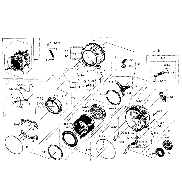 Tub-Drum Diagram and Parts List for WF520ABP XAA-01 Samsung Washer
