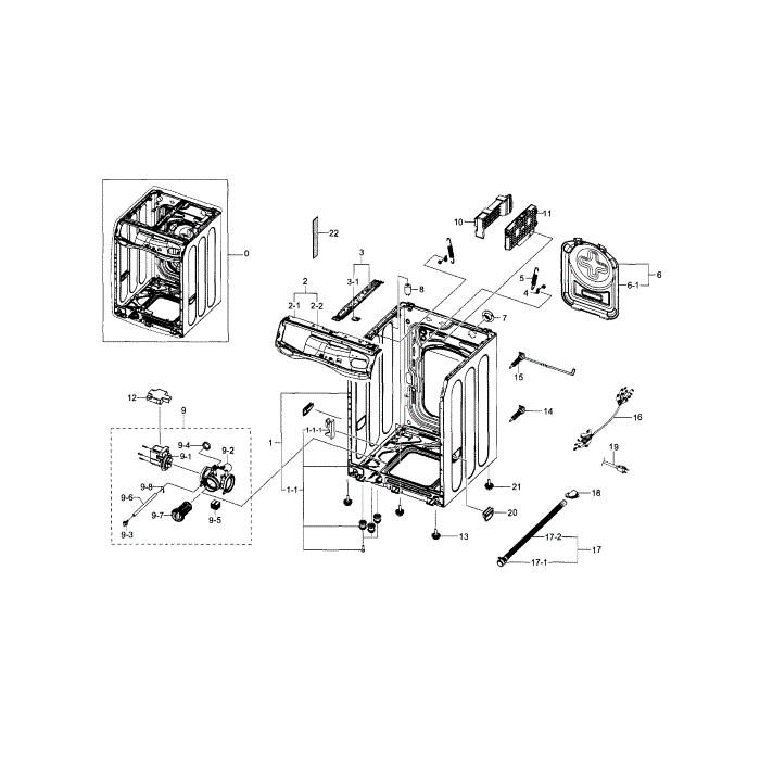 Frame And Cover Diagram and Parts List for WF433BTGJWR A1-00 Samsung Washer