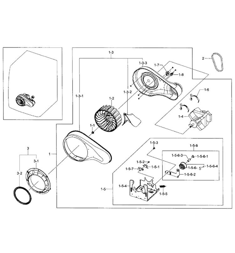 Motor Assy Diagram and Parts List for DV361GWBEWR A3-0001 Samsung Dryer
