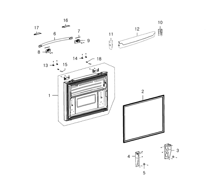 Freezer Door Diagram and Parts List for RFG237AABP XAA-0004 Samsung Refrigerator