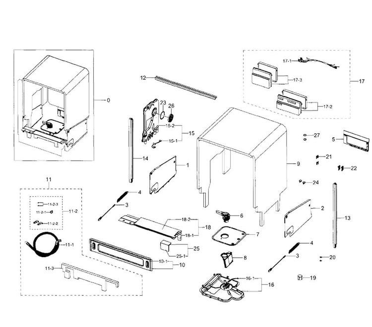 Cabinet Diagram and Parts List for DW80H9940US AA-0001 Samsung Dishwasher