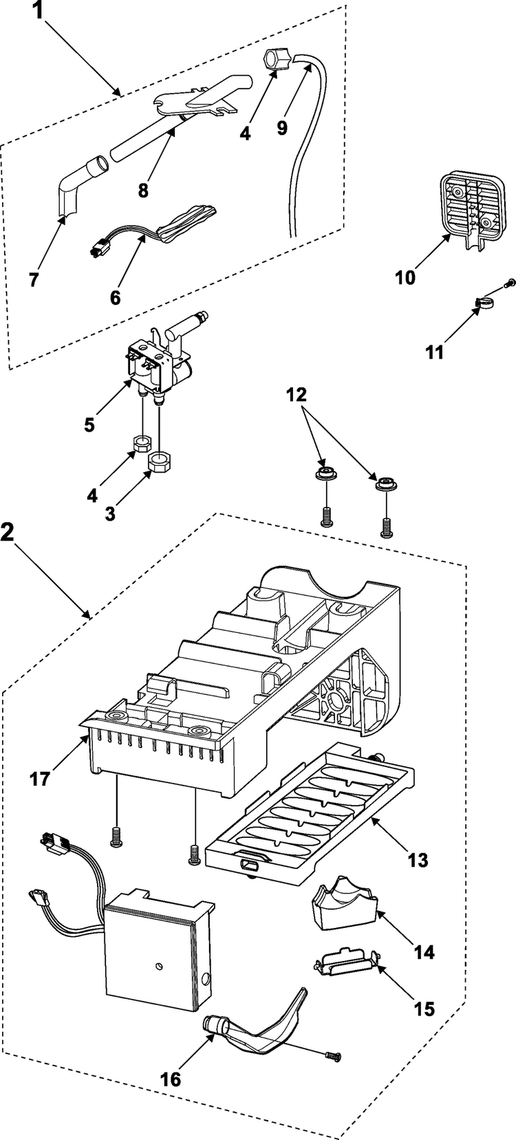 Ice Maker Diagram and Parts List for RS2623SH XAA Samsung Refrigerator