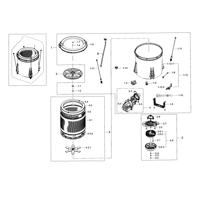 Tub Diagram and Parts List for WA48J7770AW A2-00 Samsung Washer