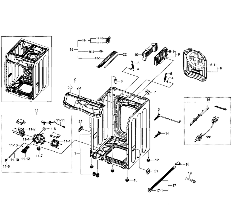 Frame Diagram and Parts List for WF520ABW XAA-0007 Samsung Washer