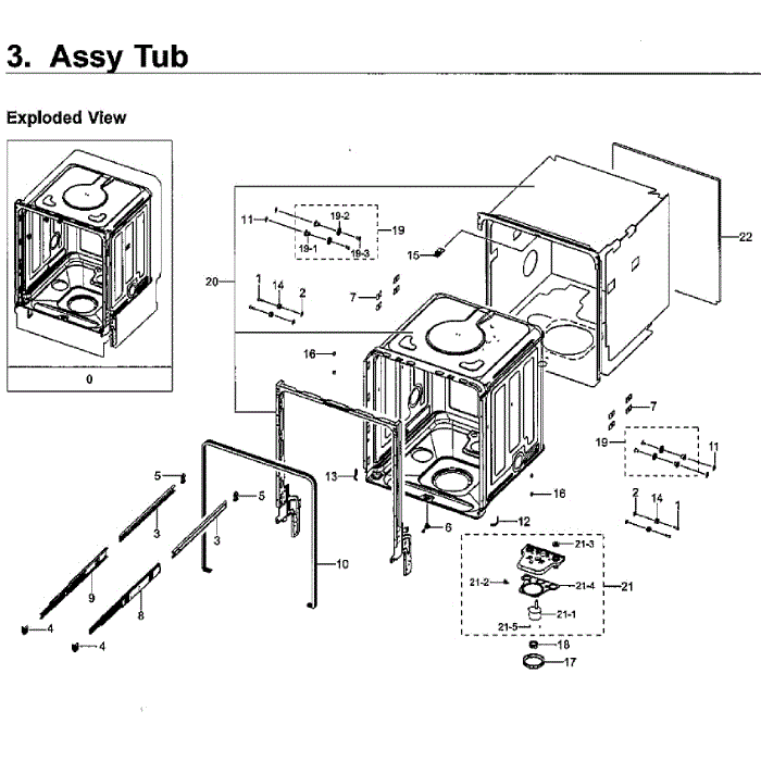 Tub Diagram and Parts List for DW80H9970US AA-02 Samsung Dishwasher