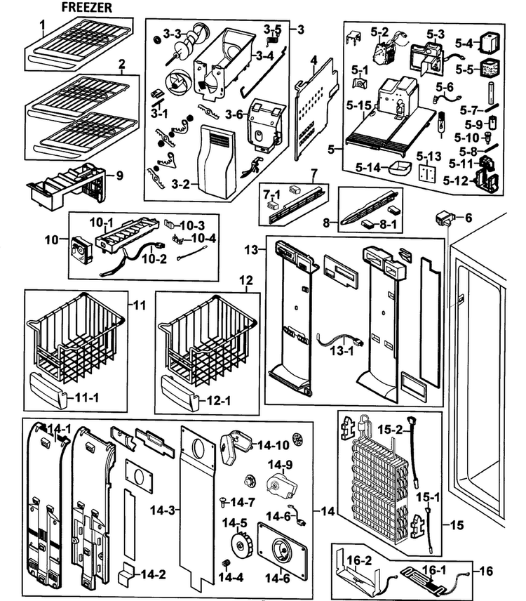 Freezer Diagram and Parts List for RS265LASH XAA-0000 Samsung Refrigerator