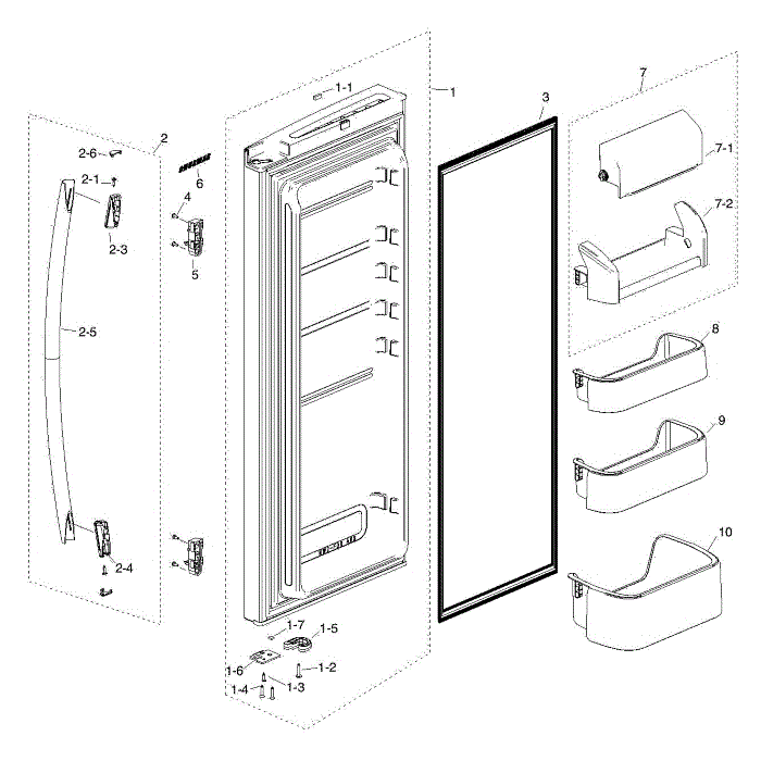 Refrig R Door Diagram and Parts List for RF217ACWP XAA-00 Samsung Refrigerator