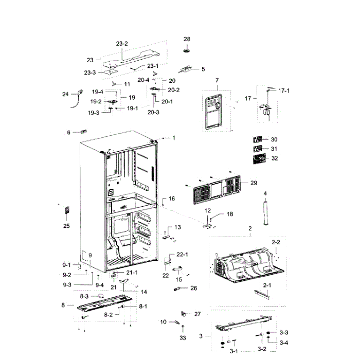 Cabinet Diagram and Parts List for RF23J9011SR (AA)(0006) Samsung Refrigerator