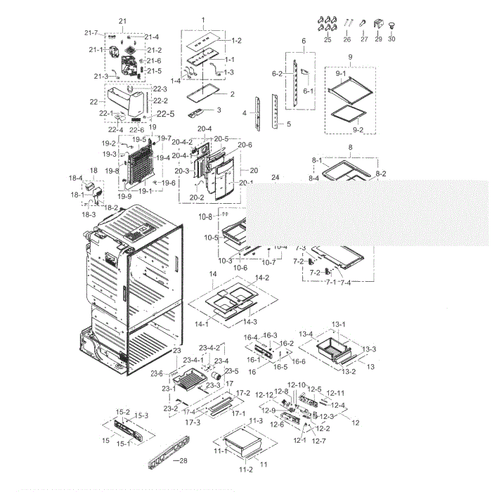 Fridge Diagram and Parts List for RF263TEAEBC AA-04 Samsung Refrigerator