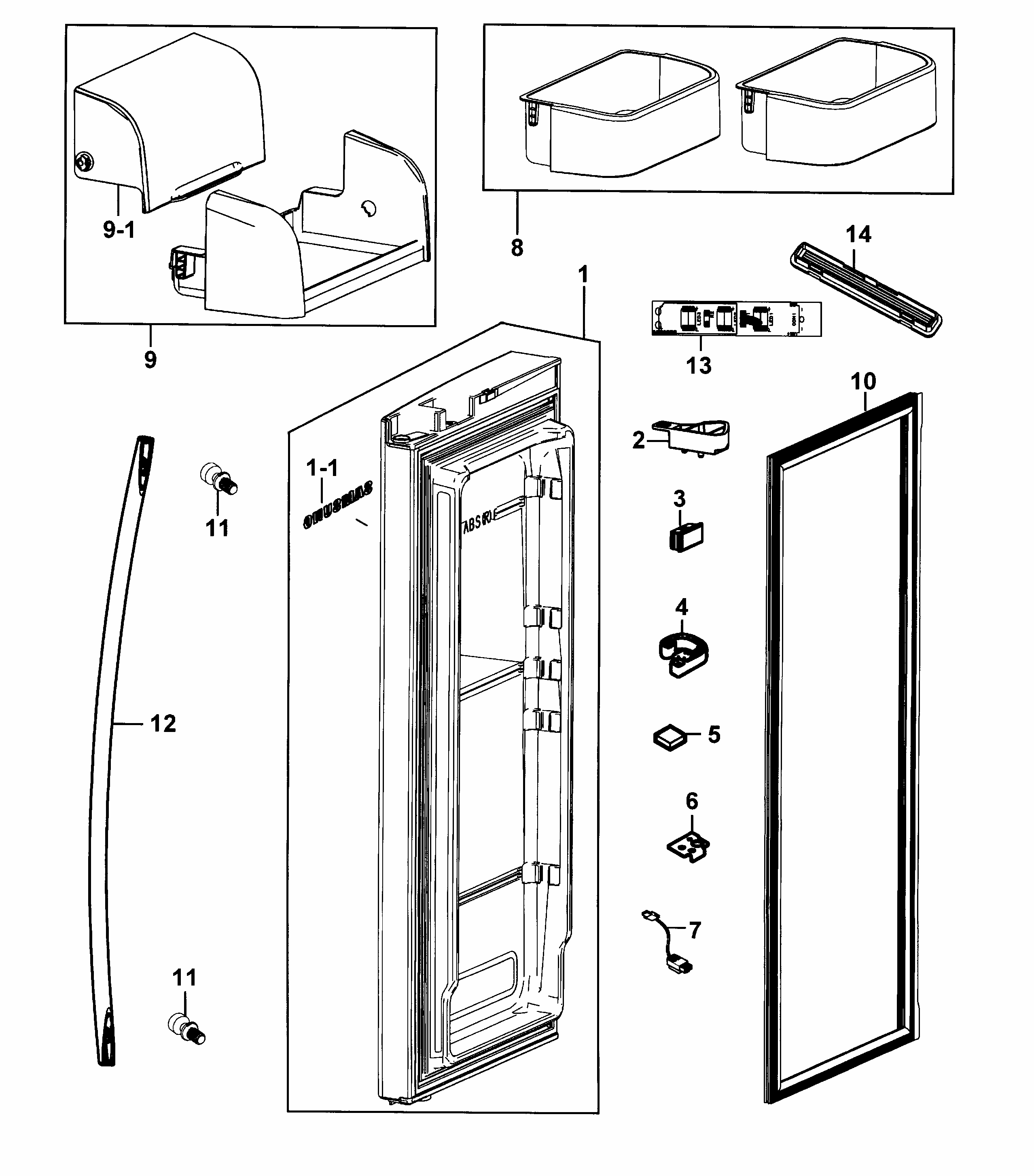 Fridge Door R Diagram and Parts List for RF268ACRS XAA-0001 Samsung Refrigerator