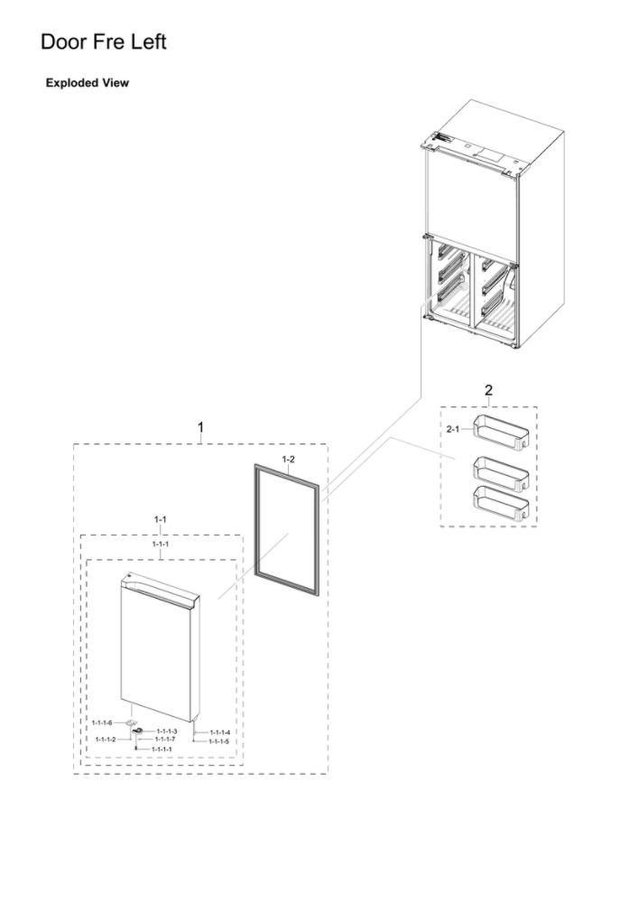 Left Freezer Door Parts Diagram and Parts List for RF29A9771SR AA-00 Samsung Refrigerator