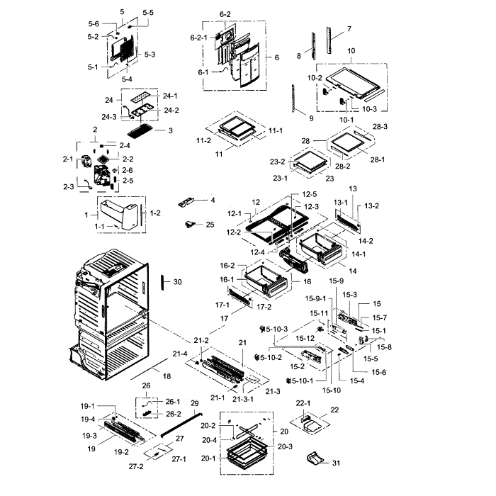Refrigerator Diagram and Parts List for RF28HMEDBSR AA-03 Samsung Refrigerator