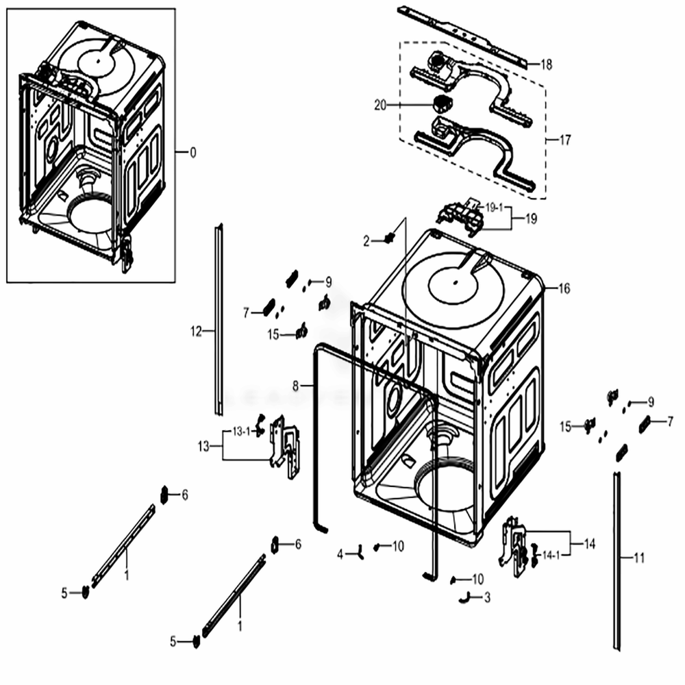 Assembly Tub Diagram and Parts List for DW80K5050US (AA)(0002) Samsung Dishwasher