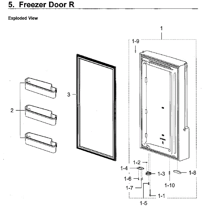 Freezer Door R Diagram and Parts List for RF28K9380SR AA-01 Samsung Refrigerator